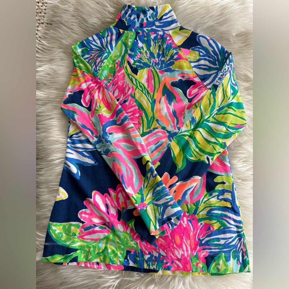 Lilly Pulitzer floral half-zip pullover with pineapple tassel - Picture 3 of 6